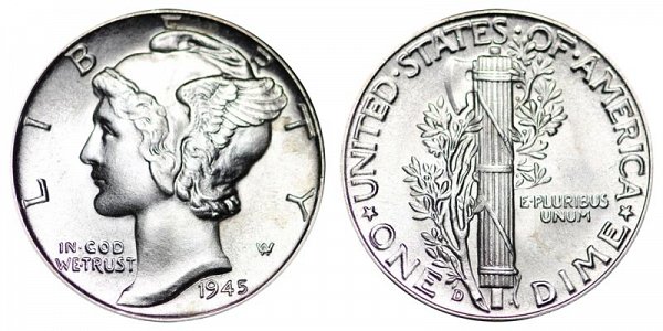 1945 D Silver Mercury Dime 