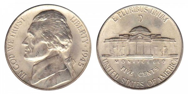 1945 D Wartime Jefferson Nickel - Silver War Nickel