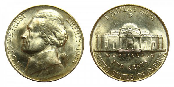 1945 P Wartime Jefferson Nickel - Silver War Nickel 