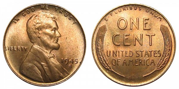 1945 S Lincoln Wheat Cent Penny 