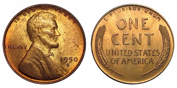 1950 S Lincoln Wheat Cent Penny 