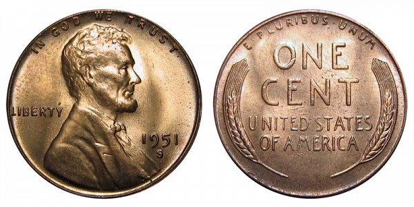 1951 S Lincoln Wheat Cent Penny 