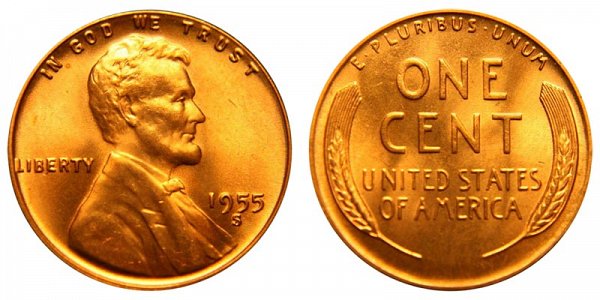 1955 S Lincoln Wheat Cent Penny 