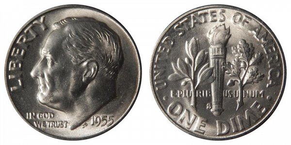1955 S Silver Roosevelt Dime 