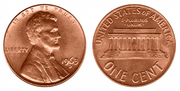 1963 D Lincoln Memorial Cent Penny 
