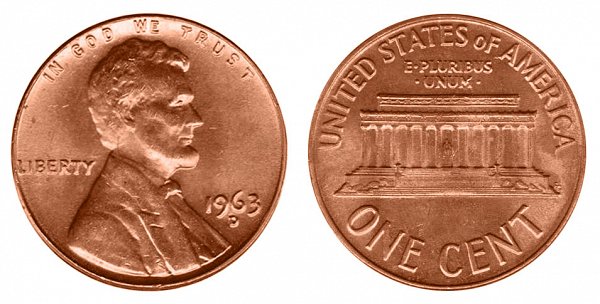 1963 D Lincoln Memorial Cent Penny