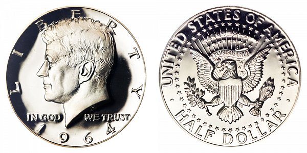 1964 Silver Kennedy Half Dollar - Accented Hair