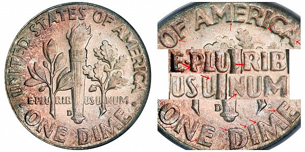 1964 D Doubled Die Reverse (DDR) Silver Roosevelt Dime