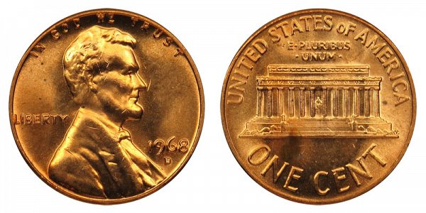 1968 D Lincoln Memorial Cent Penny 