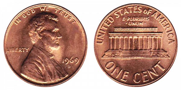 1969 D Lincoln Memorial Cent Penny 
