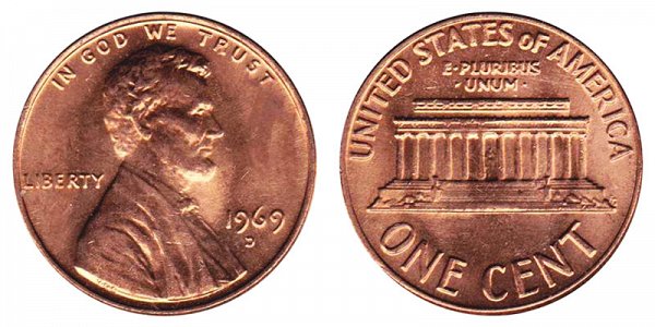 1969 D Lincoln Memorial Cent Penny