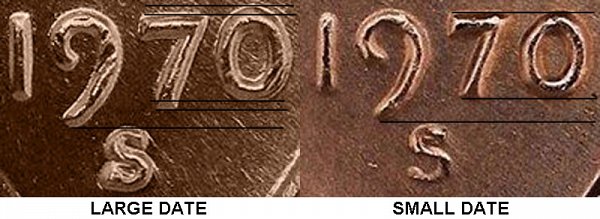 1970 S Small Date vs Large Date Comparison - Lincoln Memorial Cent Penny 