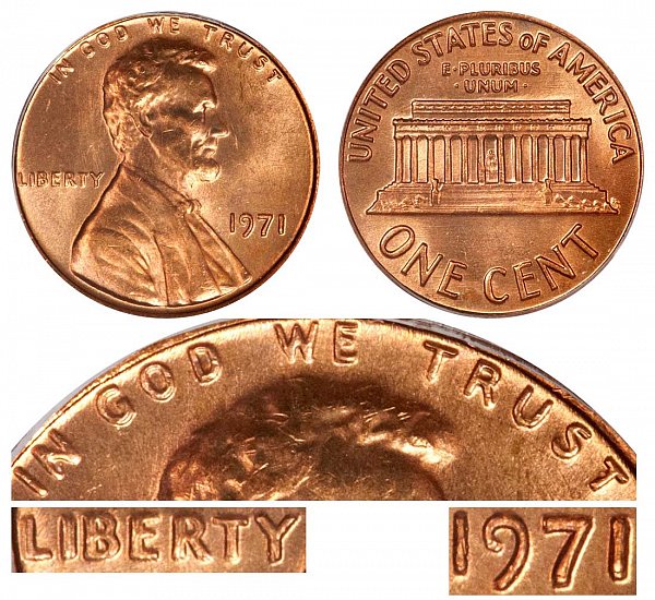 1971 Doubled Die Obverse DDO Lincoln Memorial Cent Penny 