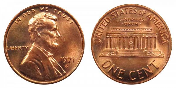 1971 S Lincoln Memorial Cent Penny