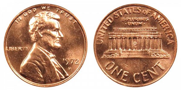 1972 D Lincoln Memorial Cent Penny 