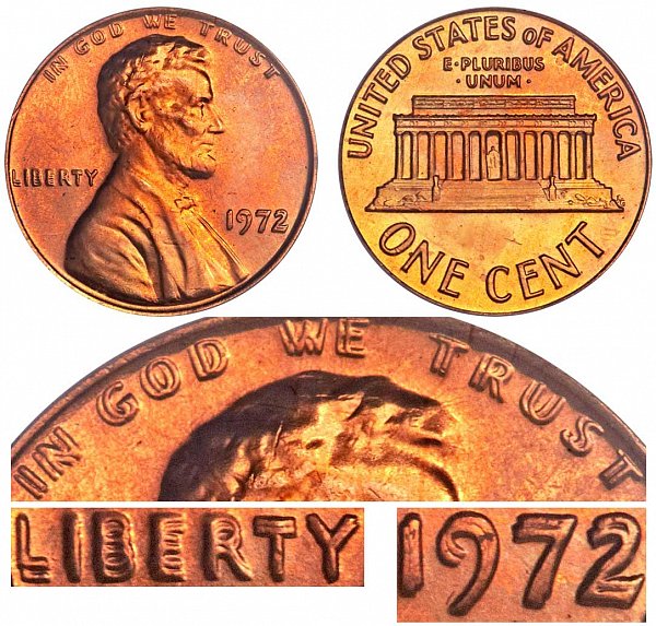 1972 Doubled Die Obverse DDO Lincoln Memorial Cent Penny