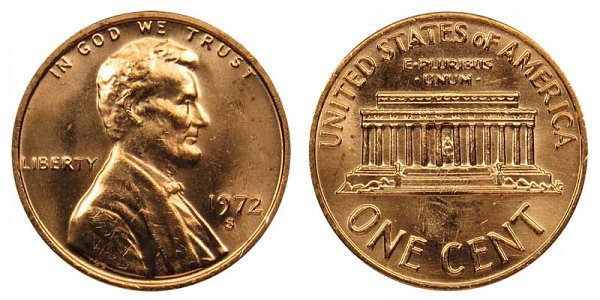 1972 S Lincoln Memorial Cent Penny