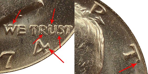 1974 D Kennedy Half Dollar - DDO Doubled Die Obverse Error 