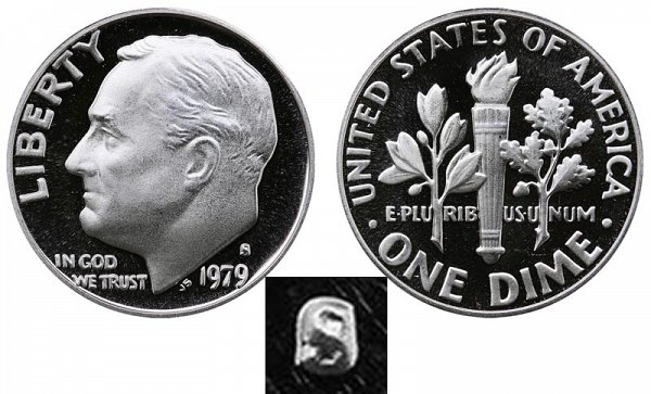 1979 Type 1 Filled S Roosevelt Dime Proof 