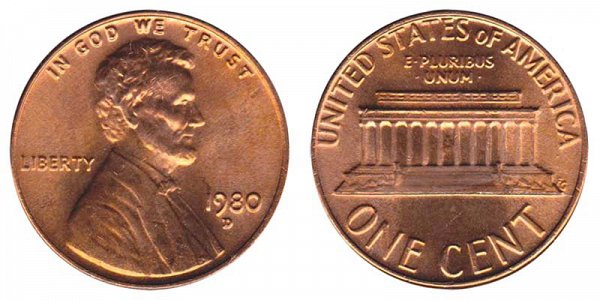 1980 D Lincoln Memorial Cent Penny 
