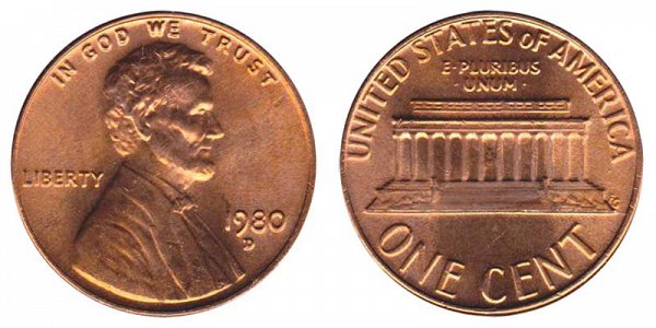 1980 D Lincoln Memorial Cent Penny