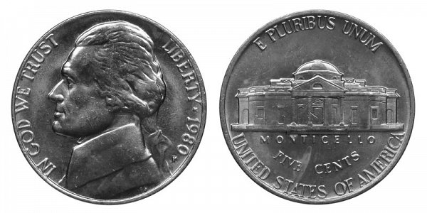 1980 P Jefferson Nickel