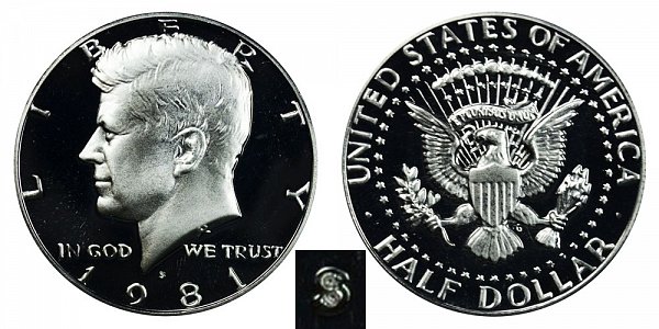 1981 Type 1 Filled S Kennedy Half Dollar Proof 