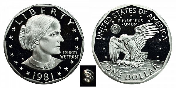 1981 S Susan B Anthony SBA Dollar Proof - Type 1 Filled S