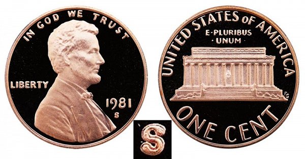 1981 S Type 2 Clear S Proof Lincoln Memorial Cent Penny 