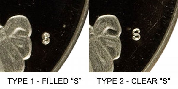 1981 Type 1 Filled S vs Type 2 Clear S Washington Quarter Proof 