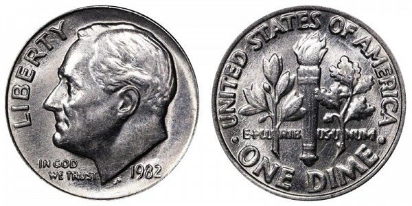 1982 No P Mint Mark Roosevelt Dime 