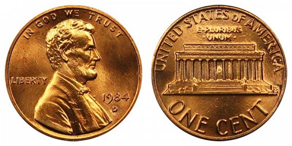 1984 D Lincoln Memorial Cent Penny 