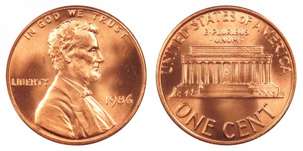1986 Lincoln Memorial Cent Penny 