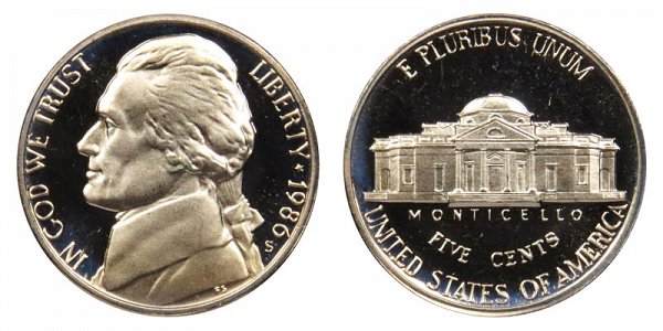 1986 S Jefferson Nickel Proof 