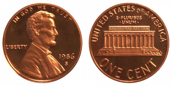 1986 S Lincoln Memorial Cent Penny Proof 