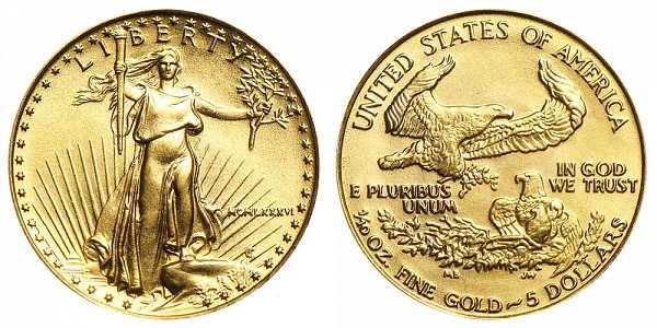 1986 Tenth Ounce American Gold Eagle - 1/10 oz Gold $5  - MCMLXXXVI 