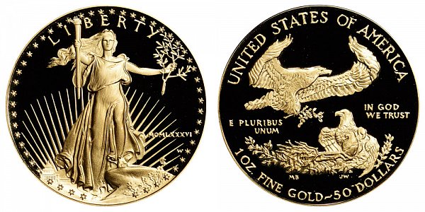 1986 W Proof One Ounce American Gold Eagle - 1 oz Gold $50  - MCMLXXXVI 