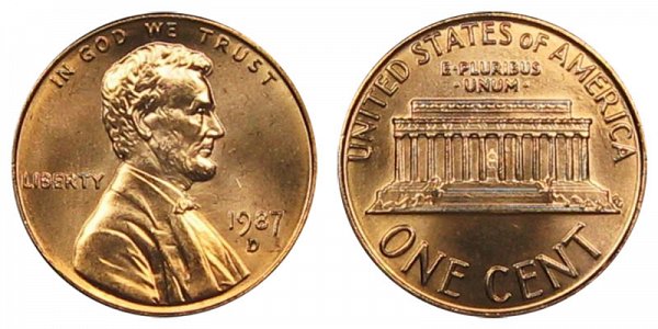 1987 D Lincoln Memorial Cent Penny 