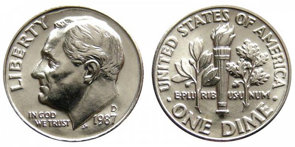 1987 D Roosevelt Dime