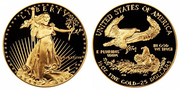 1987 P Proof Half Ounce American Gold Eagle - 1/2 oz Gold $25  - MCMLXXXVII 