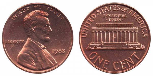 1988 Lincoln Memorial Cent Penny 