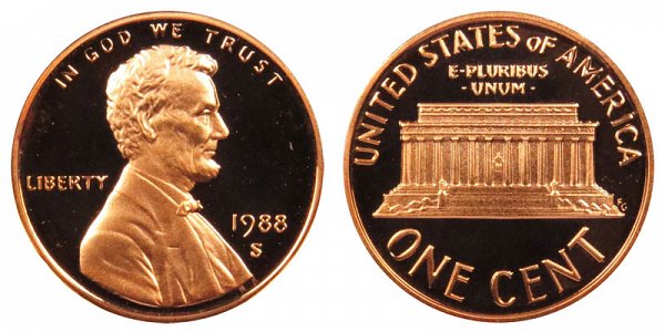 1988 S Lincoln Memorial Cent Penny Proof 