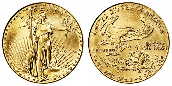 1988 Tenth Ounce American Gold Eagle - 1/10 oz Gold $5  - MCMLXXXVIII 