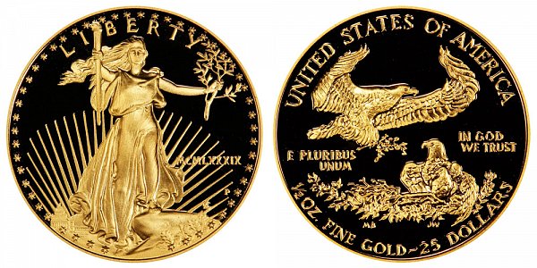 1989 P Proof Half Ounce American Gold Eagle - 1/2 oz Gold $25  - MCMLXXXIX 