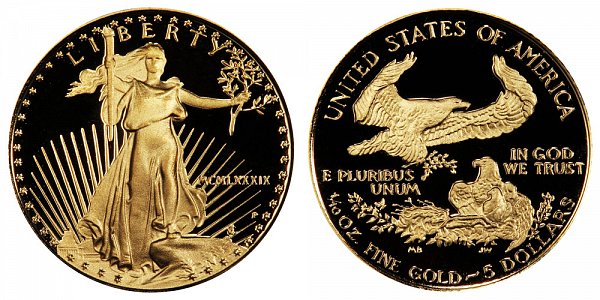 1989 P Proof Tenth Ounce American Gold Eagle - 1/10 oz Gold $5  - MCMLXXXIX 