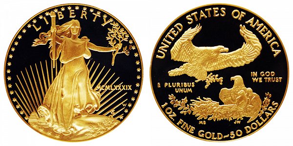 1989 W Proof One Ounce American Gold Eagle - 1 oz Gold $50  - MCMLXXXIX 