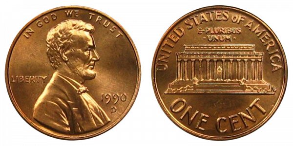 1990 D Lincoln Memorial Cent Penny 