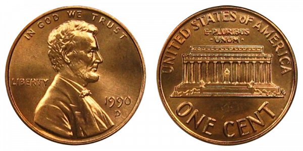 1990 D Lincoln Memorial Cent Penny