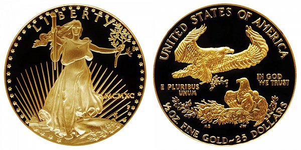 1990 P Proof Half Ounce American Gold Eagle - 1/2 oz Gold $25  - MCMXC 