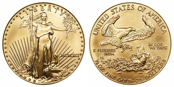 1991 Half Ounce American Gold Eagle - 1/2 oz Gold $25  - MCMXCI 